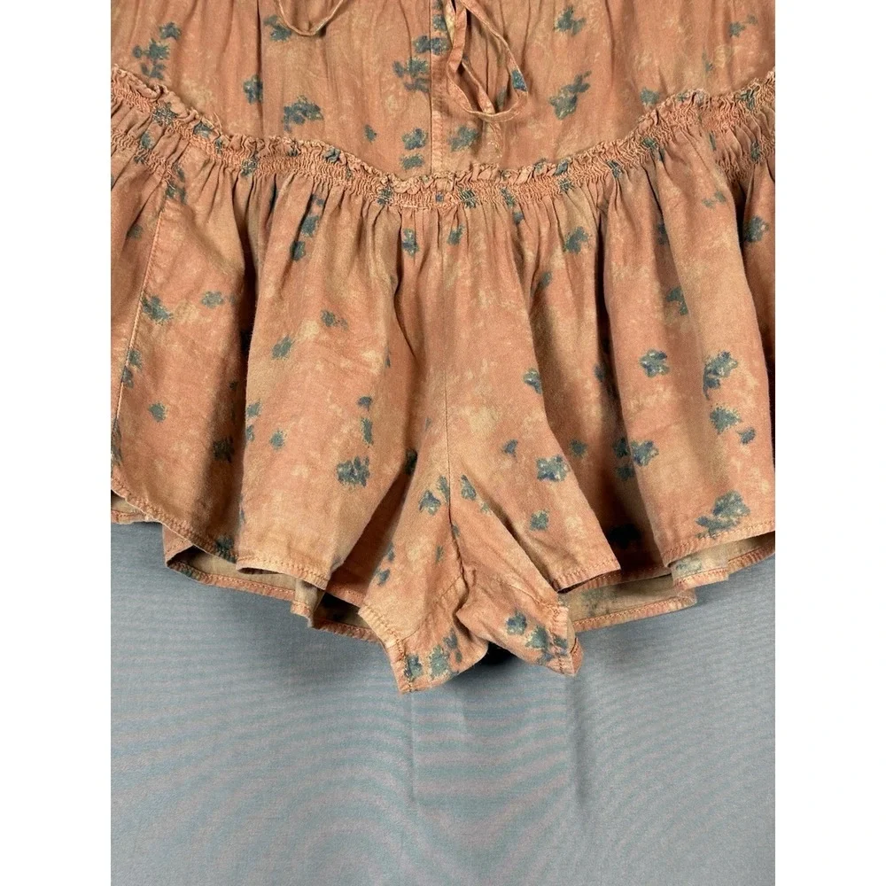 Free People Callista Printed Shorts Peach Boho Cottagecore Women's Medium - Picture 6 of 14